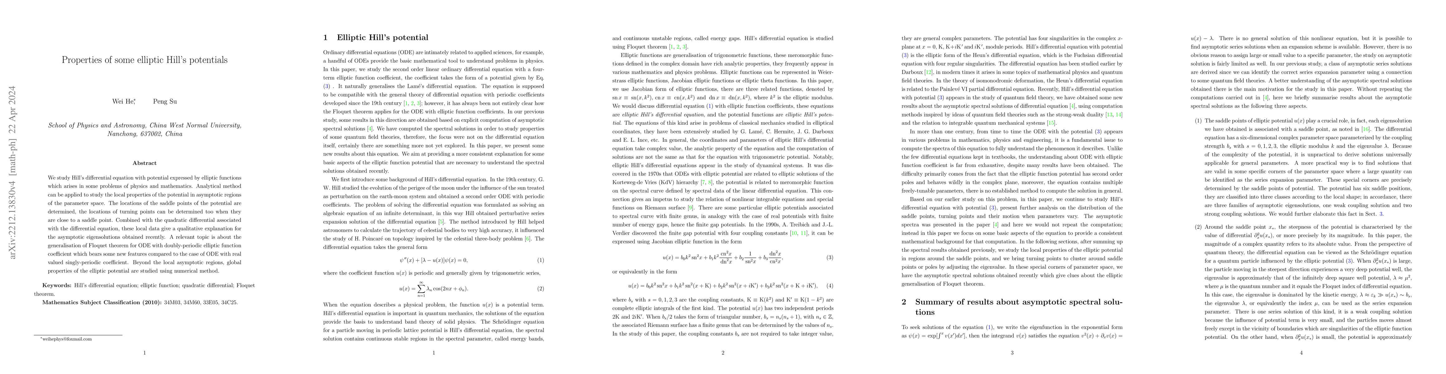 Thumbnail for Properties of some elliptic Hill's potentials
