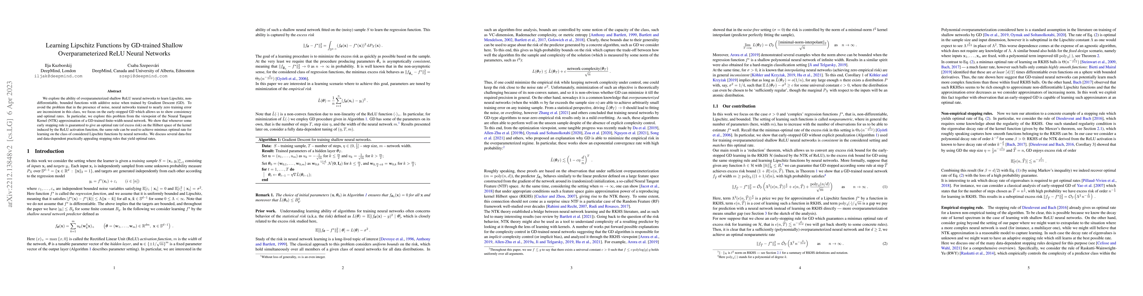Thumbnail for Learning Lipschitz Functions by GD-trained Shallow Overparameterized
  ReLU Neural Networks