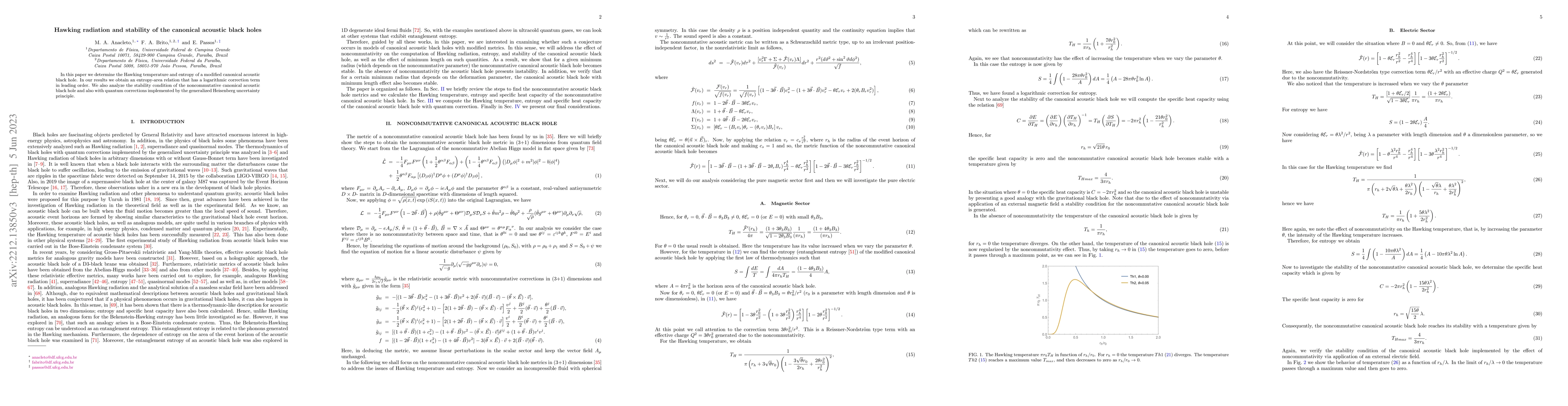Thumbnail for Hawking radiation and stability of the canonical acoustic black holes