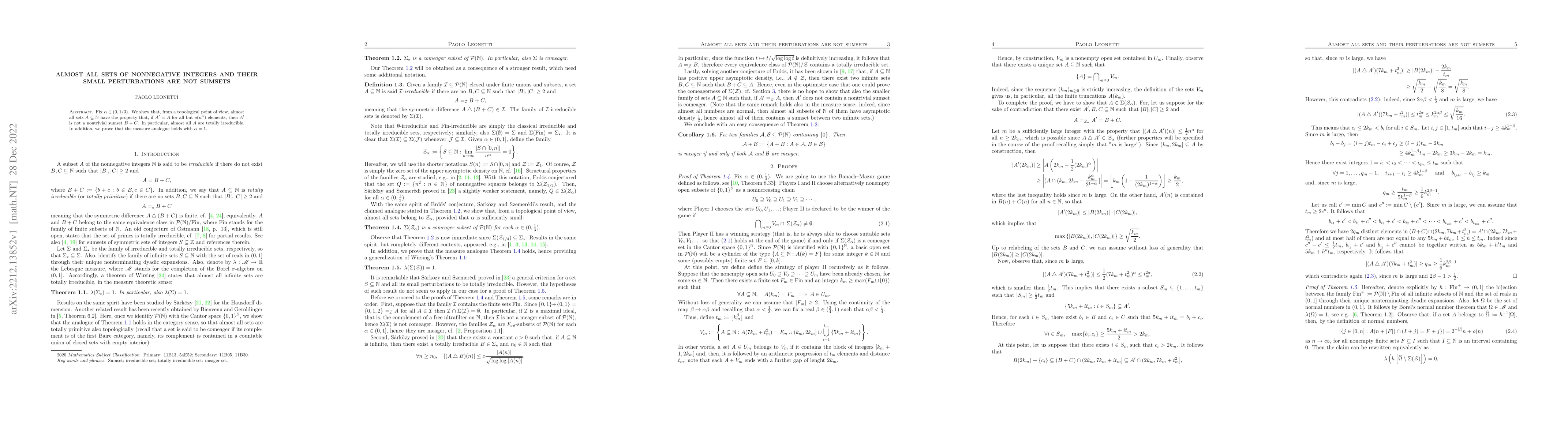 Thumbnail for Almost all sets of nonnegative integers and their small perturbations
  are not sumsets