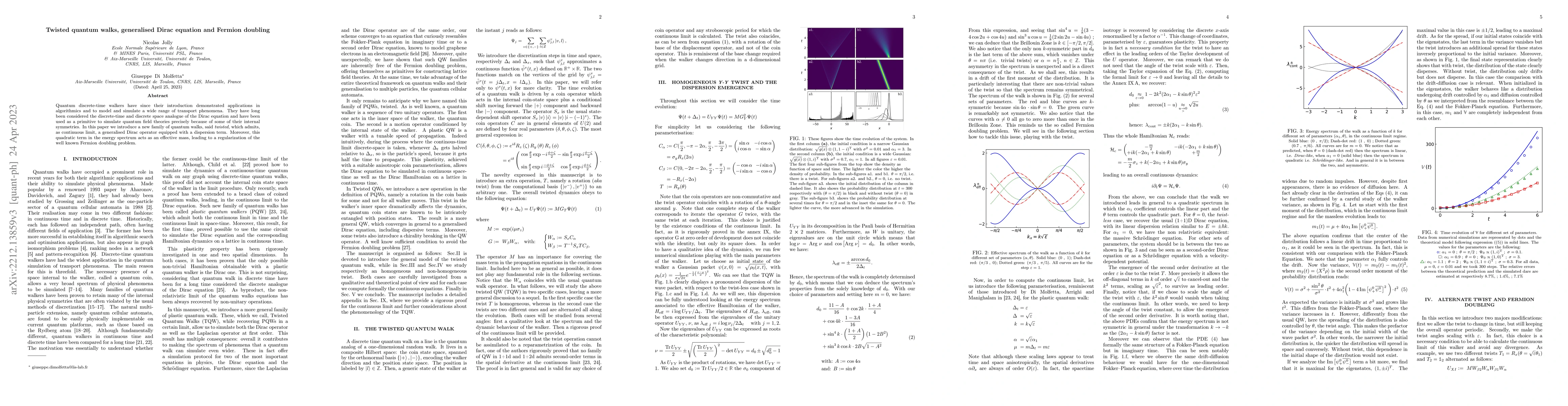 Thumbnail for Twisted quantum walks, generalised Dirac equation and Fermion doubling