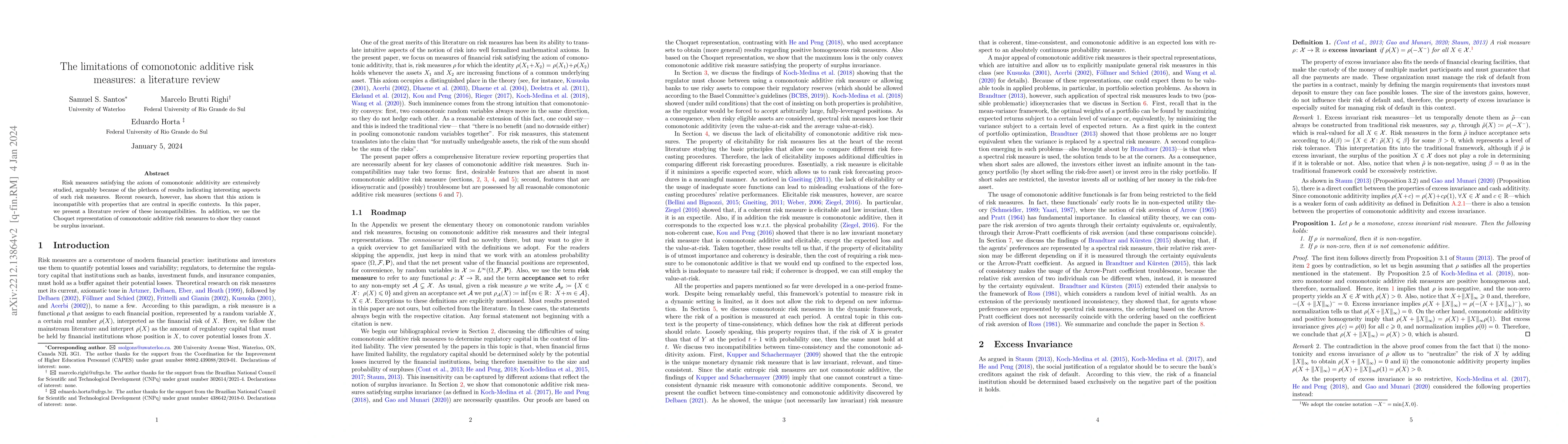 Thumbnail for The limitations of comonotonic additive risk measures: a literature
  review