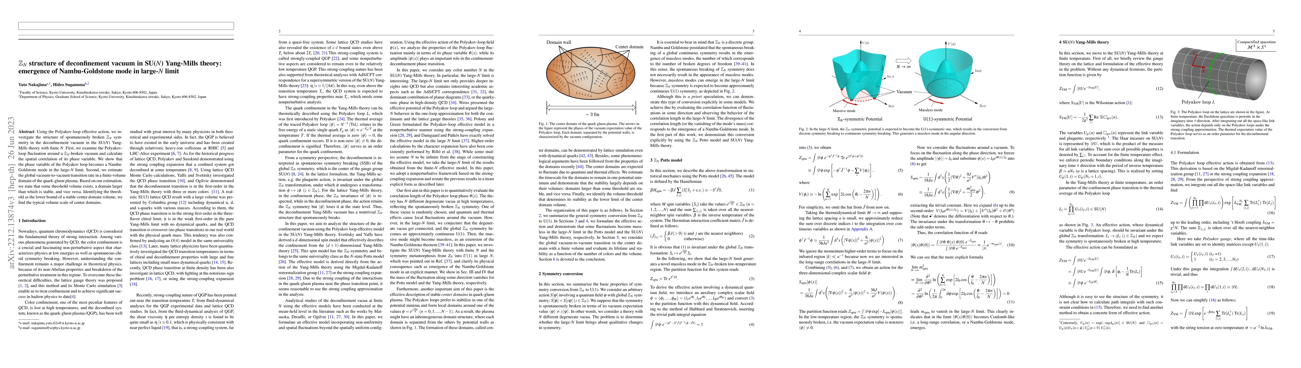 Thumbnail for $\mathbb{Z}_N$ structure of deconfinement vacuum in SU($N$) Yang-Mills
  theory: emergence of Nambu-Goldstone mode in large-$N$ limit