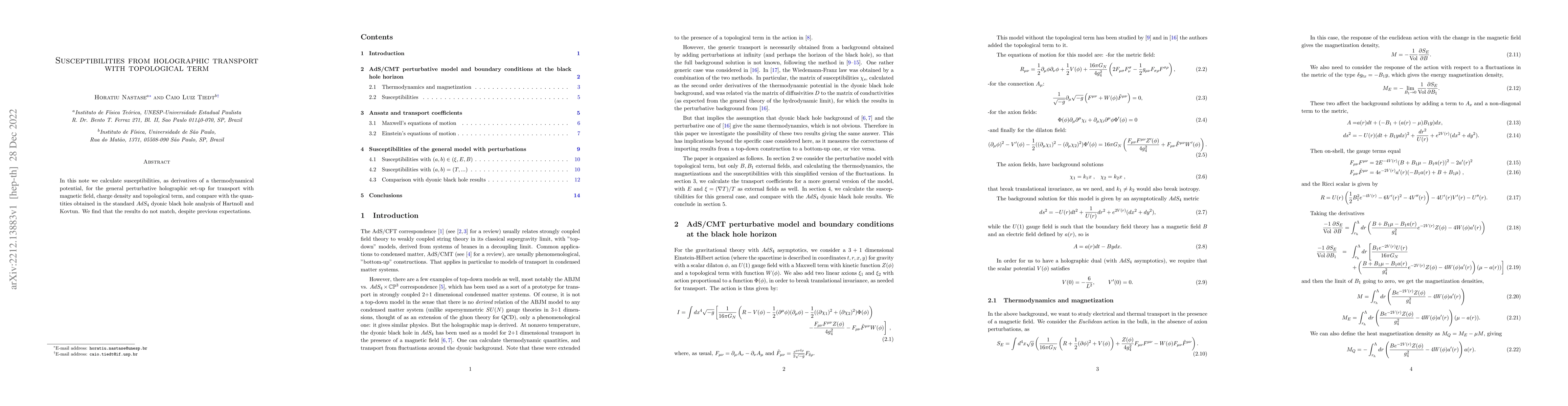 Thumbnail for Susceptibilities from holographic transport with topological term