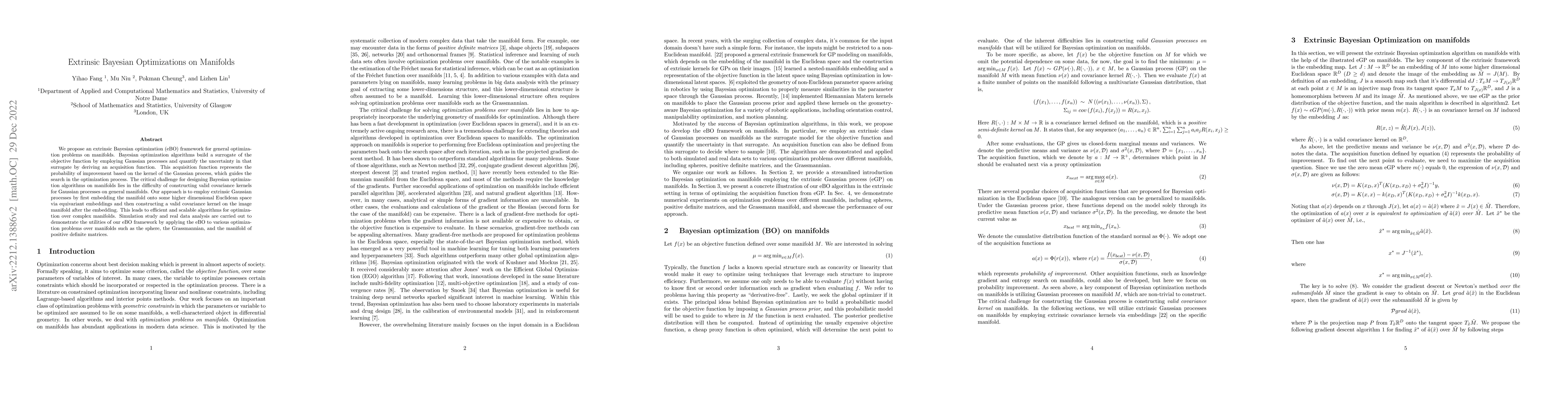 Thumbnail for Extrinsic Bayesian Optimizations on Manifolds