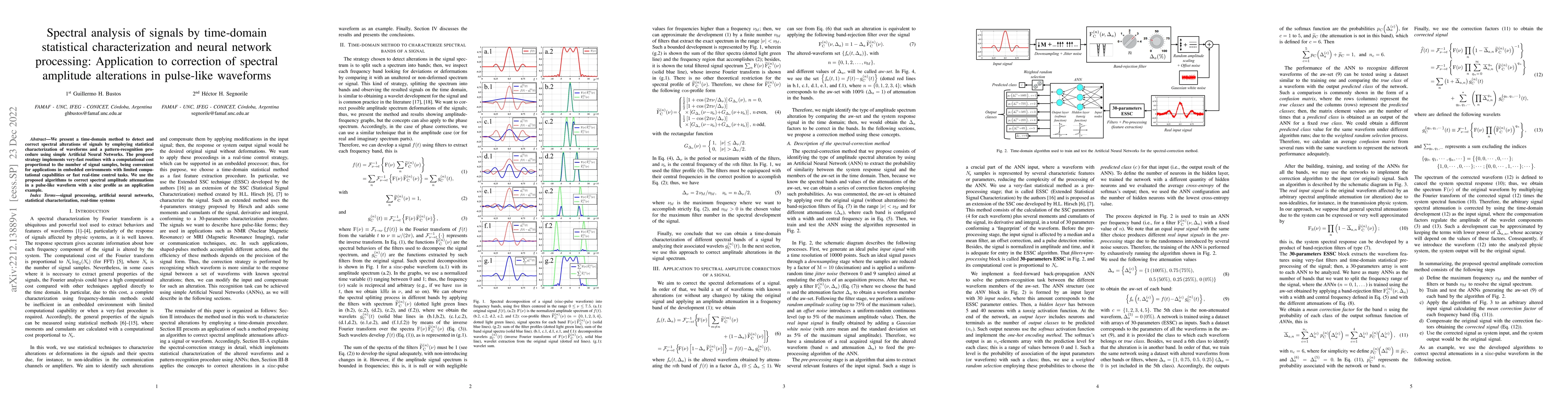 Thumbnail for Spectral analysis of signals by time-domain statistical characterization
  and neural network processing: Application to correction of spectral
  amplitude alterations in pulse-like waveforms