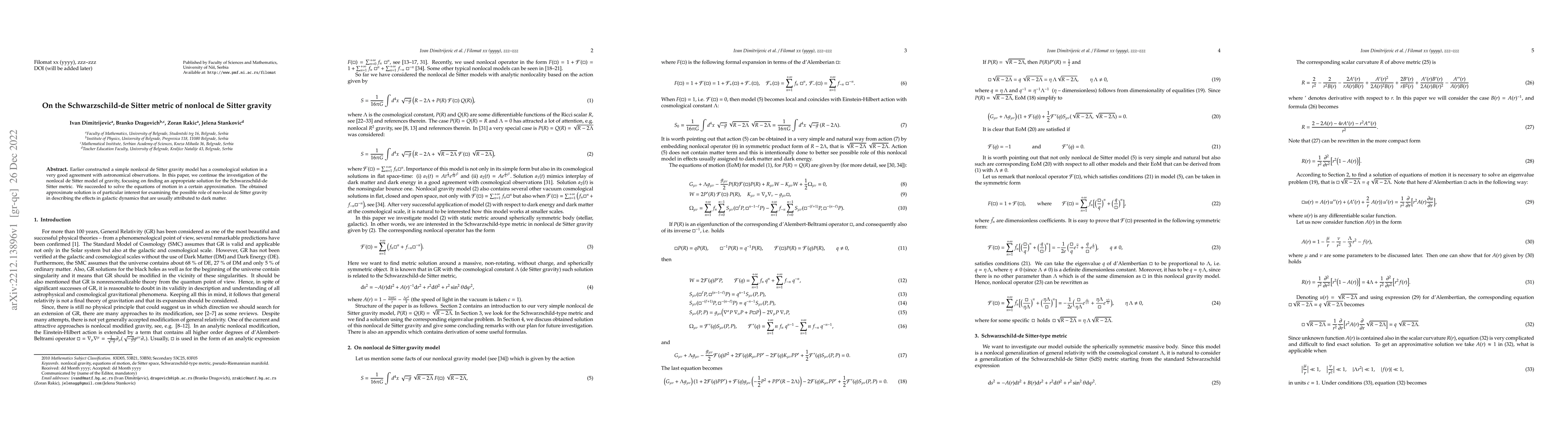 Thumbnail for On the Schwarzschild-de Sitter metric of nonlocal de Sitter gravity