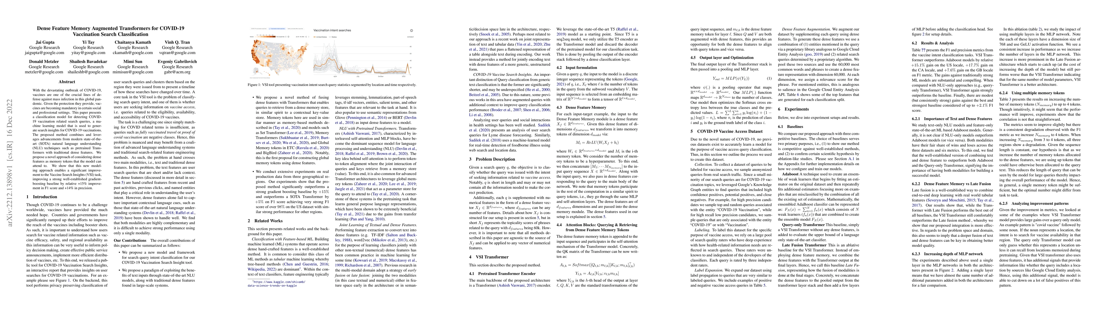 Thumbnail for Dense Feature Memory Augmented Transformers for COVID-19 Vaccination
  Search Classification