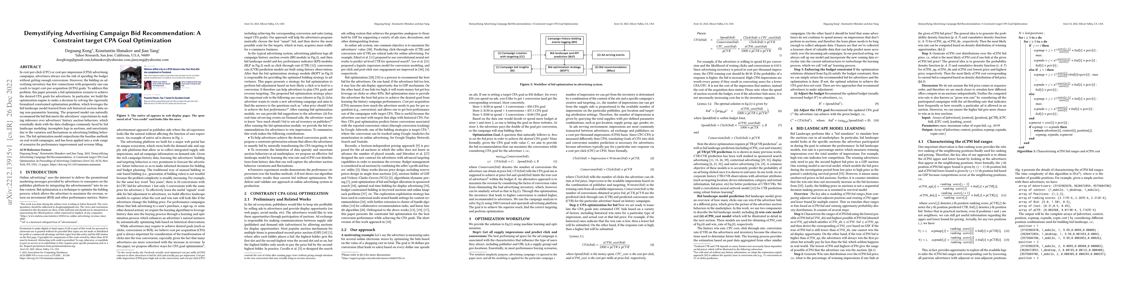 Thumbnail for Demystifying Advertising Campaign Bid Recommendation: A Constraint
  target CPA Goal Optimization