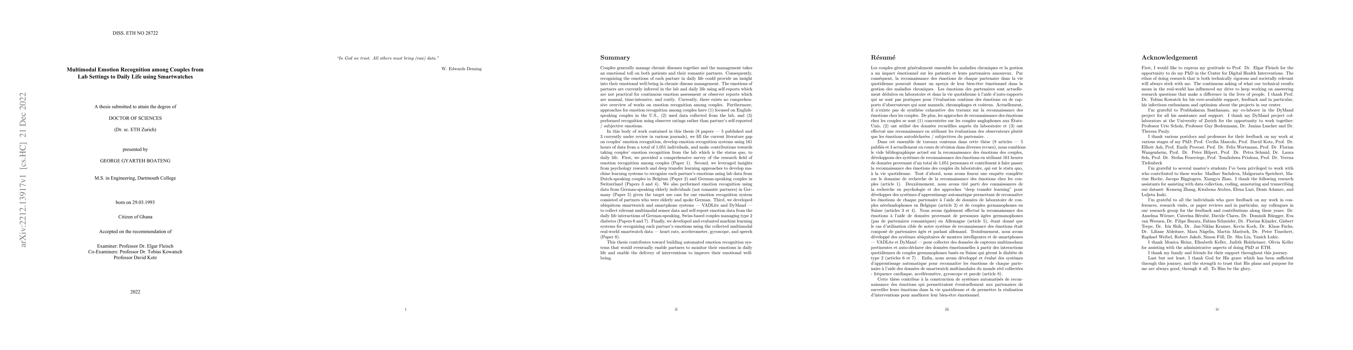 Thumbnail for Multimodal Emotion Recognition among Couples from Lab Settings to Daily
  Life using Smartwatches