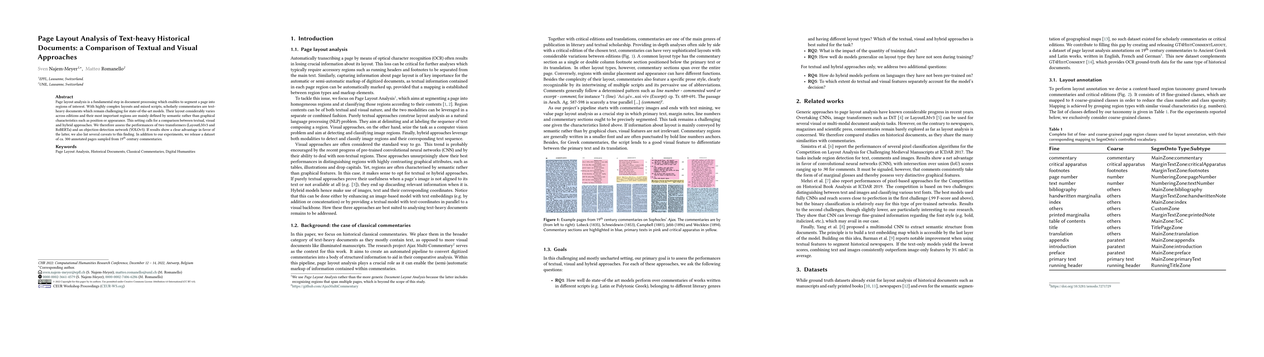Thumbnail for Page Layout Analysis of Text-heavy Historical Documents: a Comparison of
  Textual and Visual Approaches