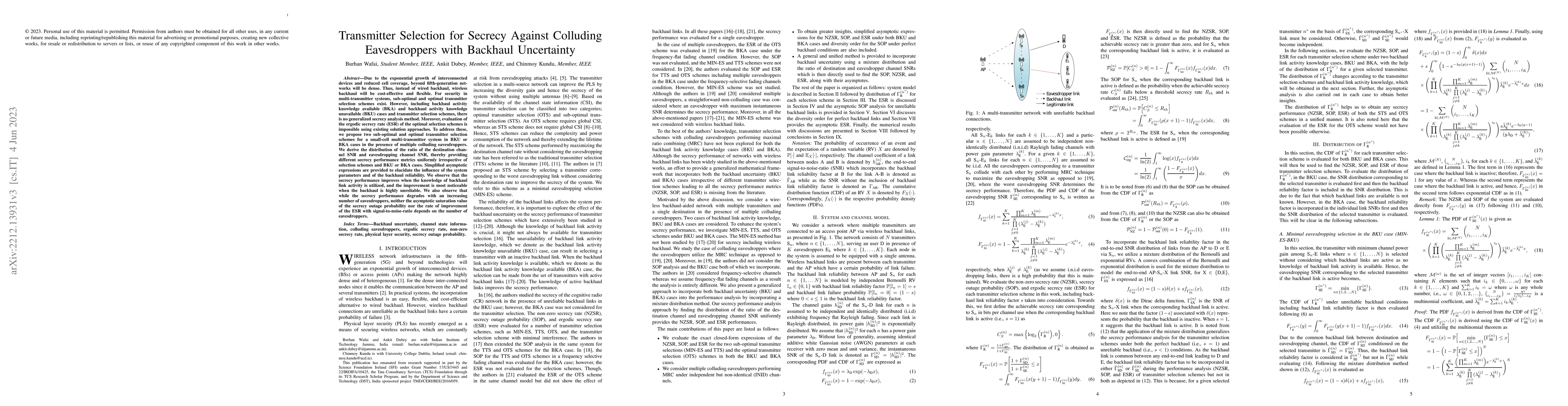 Thumbnail for Transmitter Selection for Secrecy Against Colluding Eavesdroppers with
  Backhaul Uncertainty