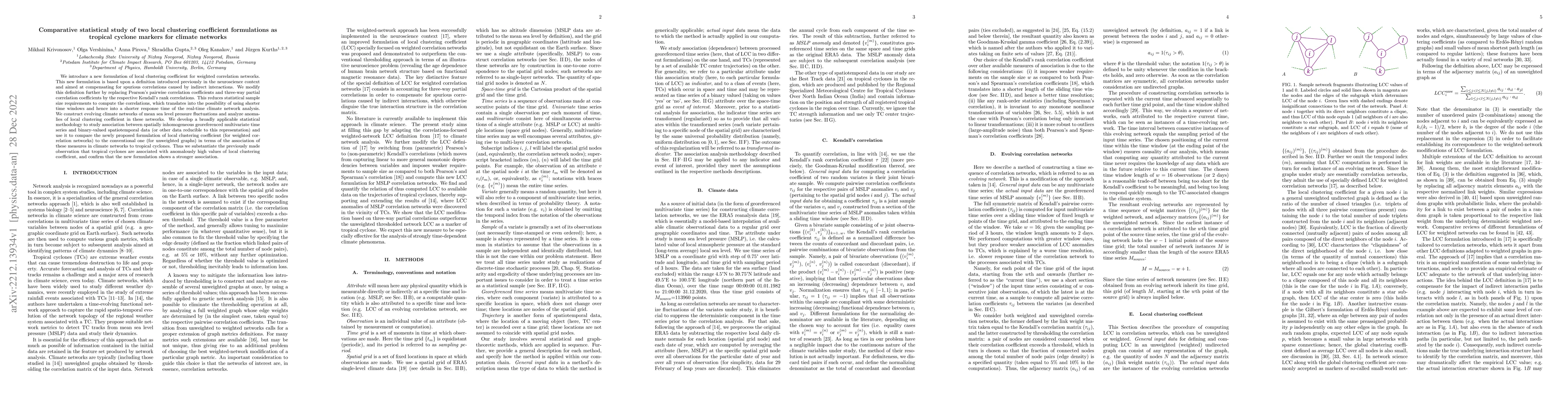Thumbnail for Comparative statistical study of two local clustering coefficient
  formulations as tropical cyclone markers for climate networks