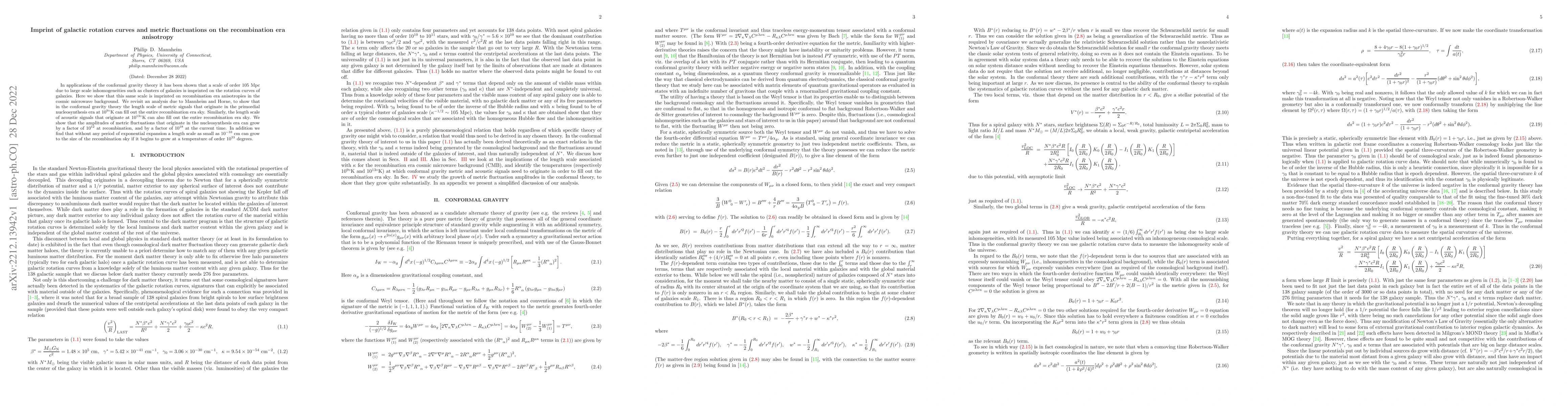 Thumbnail for Imprint of galactic rotation curves and metric fluctuations on the
  recombination era anisotropy