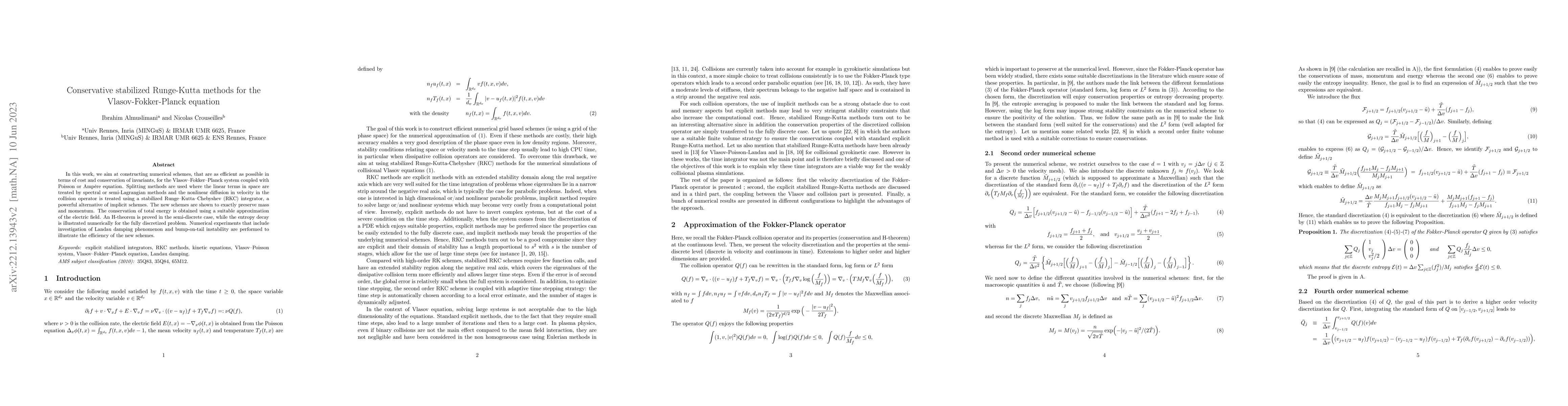 Thumbnail for Conservative stabilized Runge-Kutta methods for the Vlasov-Fokker-Planck
  equation