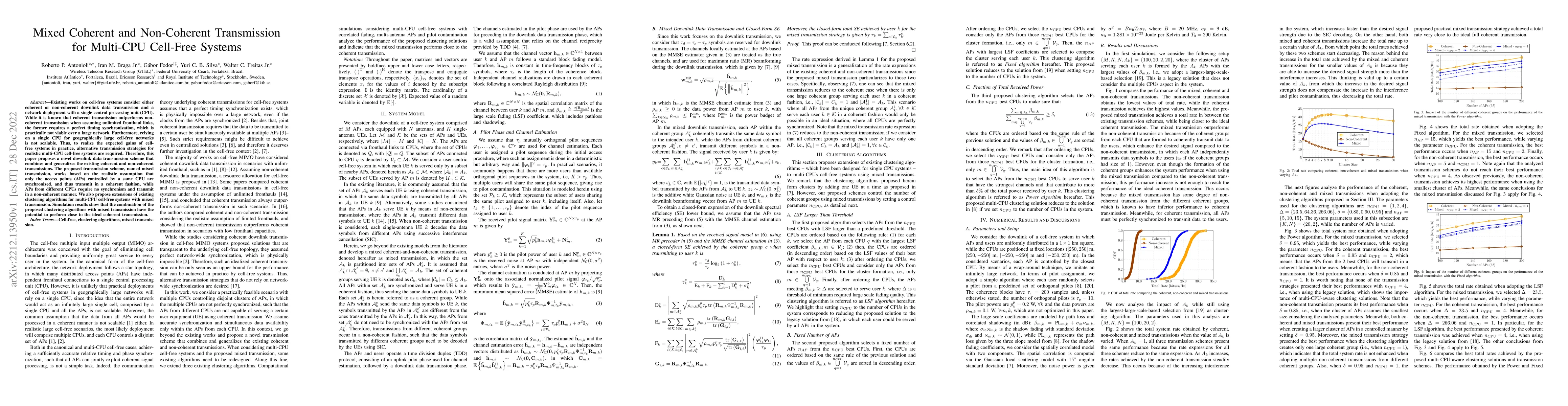 Thumbnail for Mixed Coherent and Non-Coherent Transmission for Multi-CPU Cell-Free
  Systems