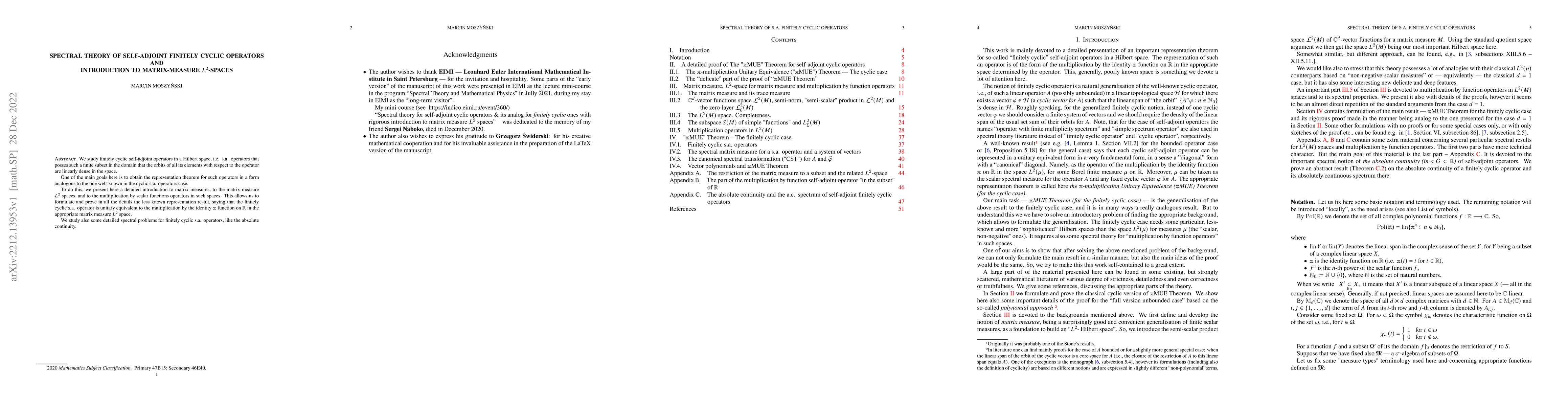 Thumbnail for Spectral Theory of Self-adjoint Finitely Cyclic Operators and
  Introduction to Matrix Measure $L^2$-spaces