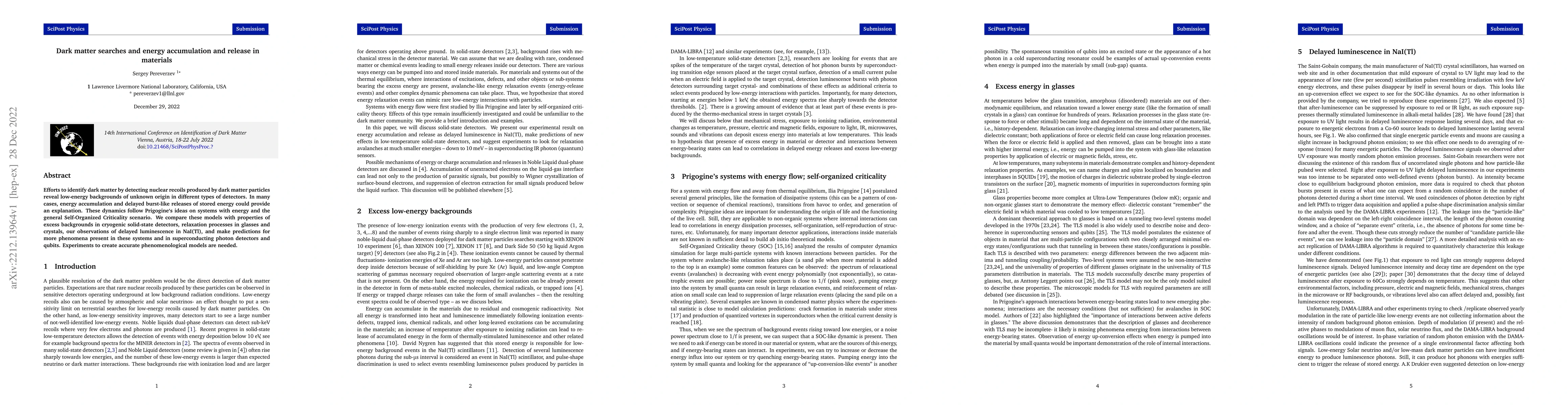 Thumbnail for Dark matter searches and energy accumulation and release in materials