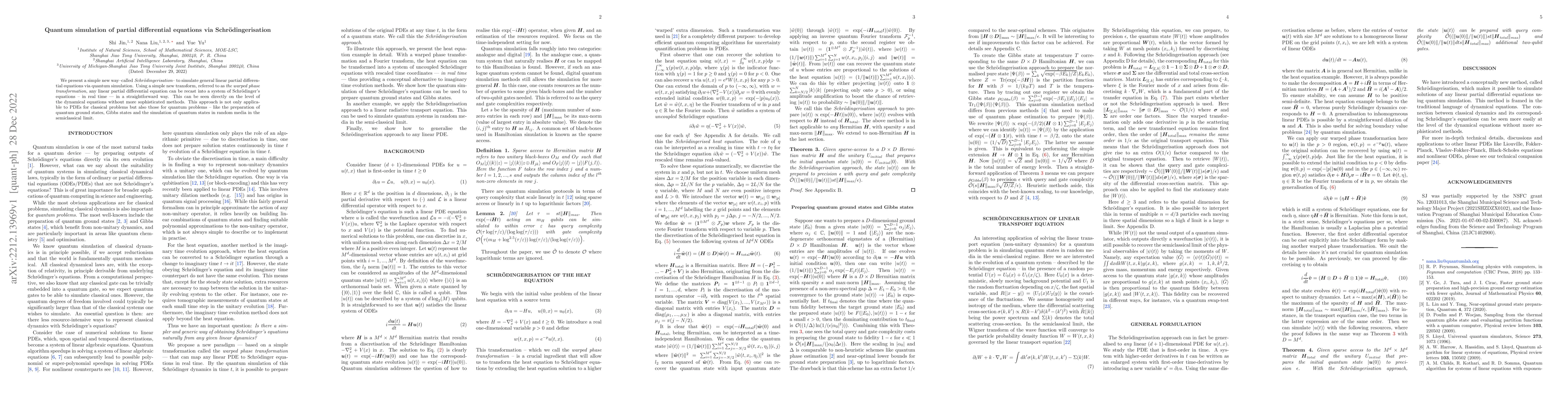 Thumbnail for Quantum simulation of partial differential equations via
  Schrodingerisation