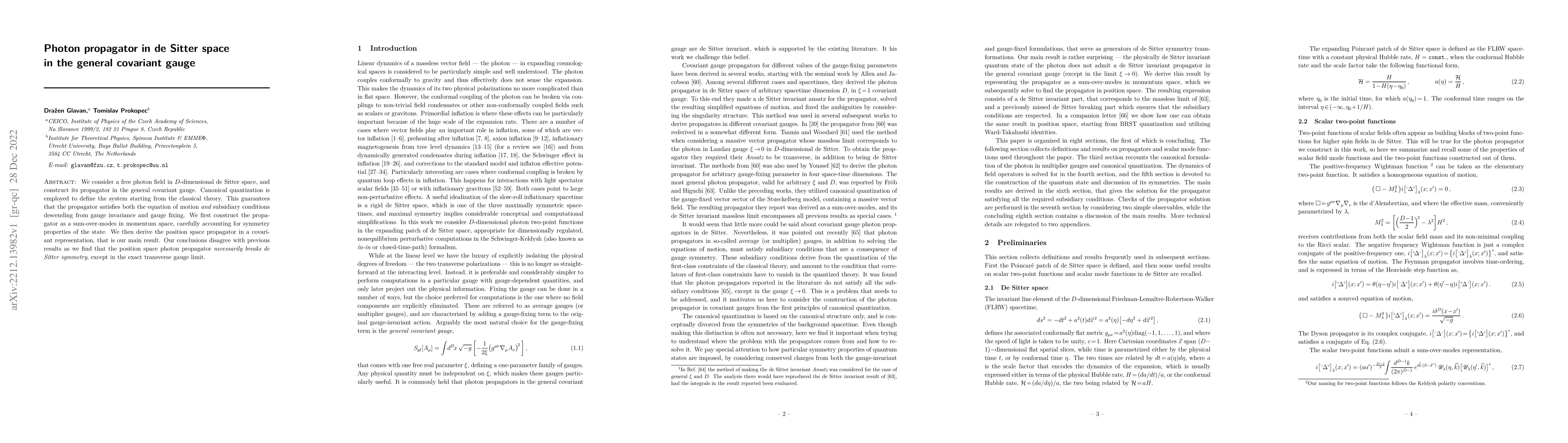 Thumbnail for Photon propagator in de Sitter space in the general covariant gauge