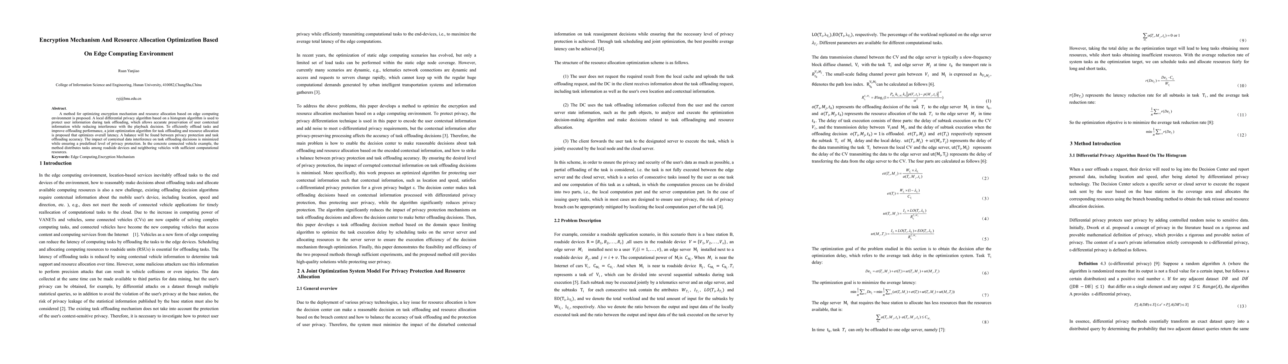 Thumbnail for Encryption Mechanism And Resource Allocation Optimization Based On Edge
  Computing Environment