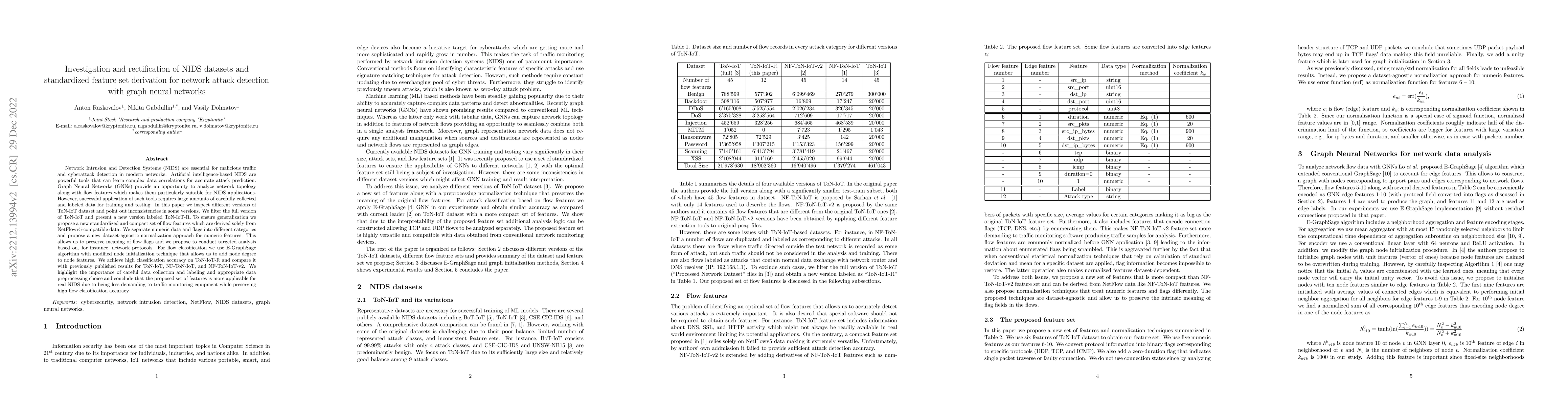 Thumbnail for Investigation and rectification of NIDS datasets and standardized
  feature set derivation for network attack detection with graph neural
  networks