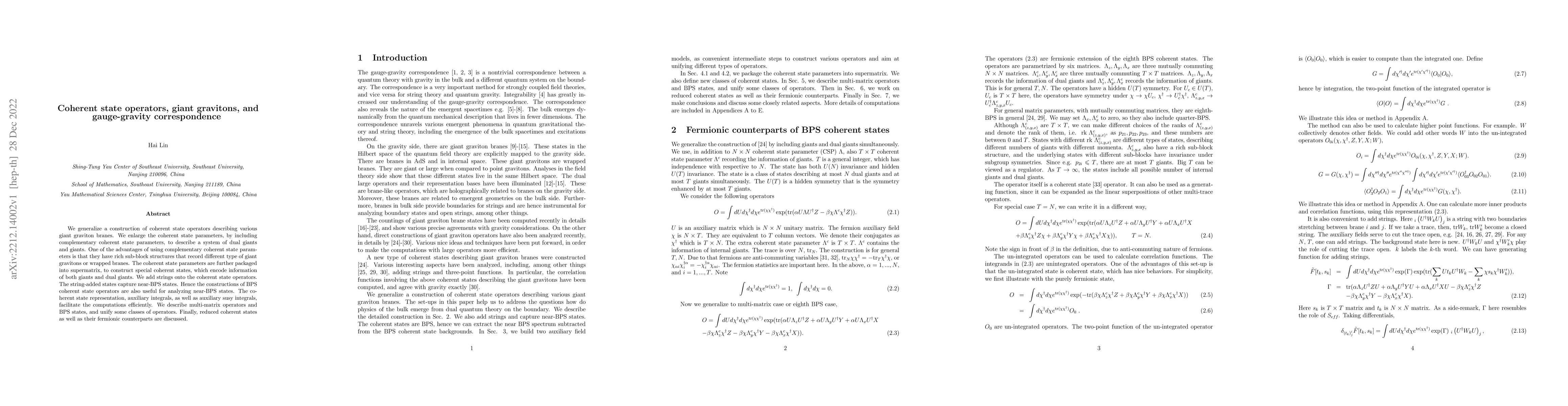 Thumbnail for Coherent state operators, giant gravitons, and gauge-gravity
  correspondence