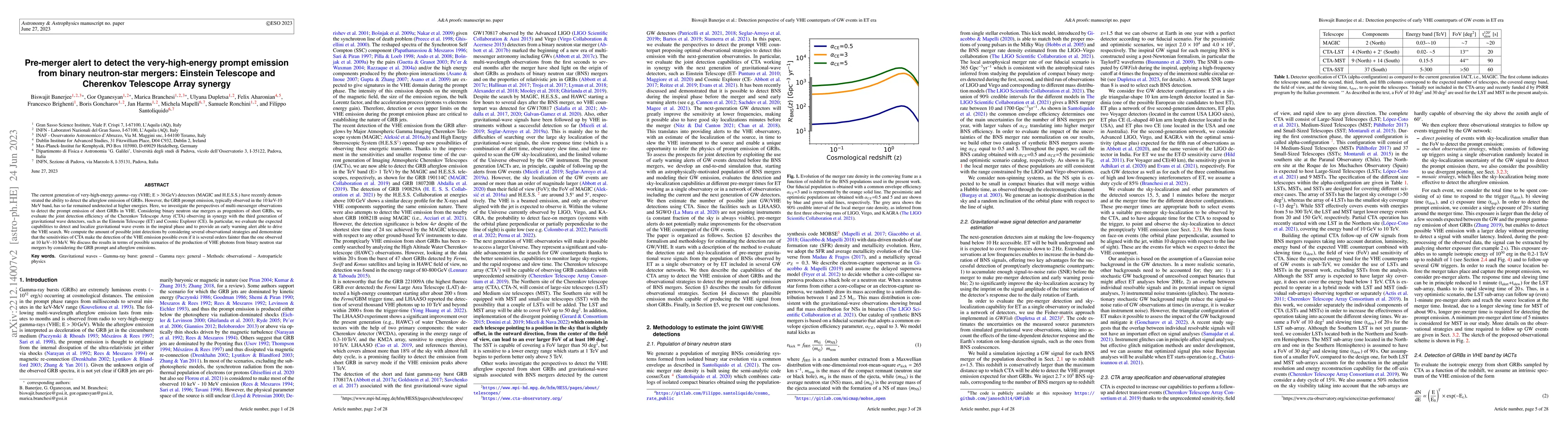 Thumbnail for Pre-merger alert to detect the very-high-energy prompt emission from
  binary neutron-star mergers: Einstein Telescope and Cherenkov Telescope Array
  synergy
