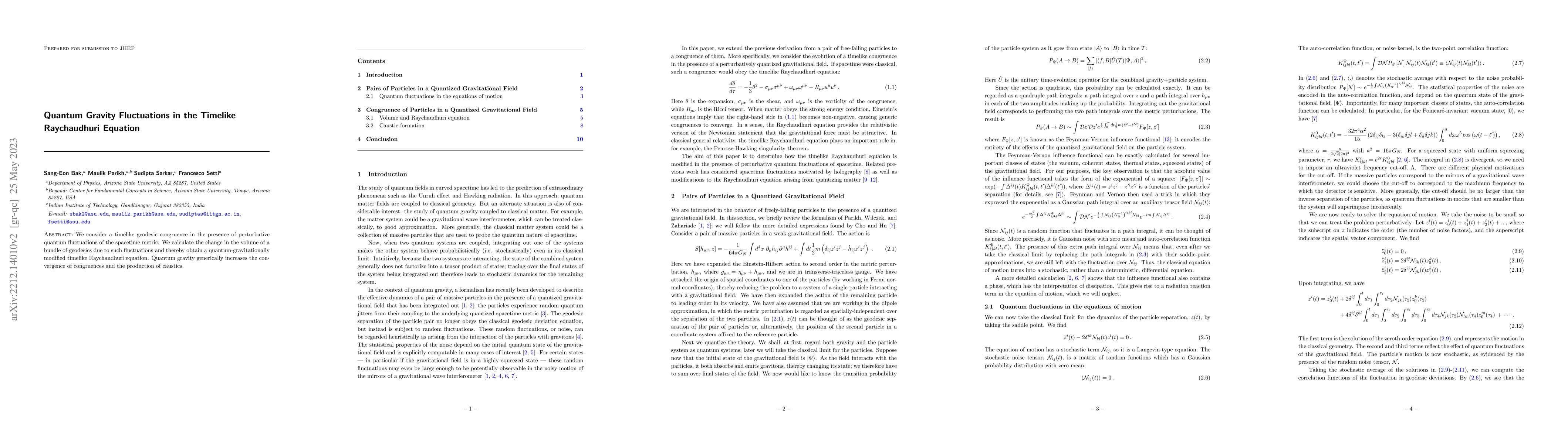 Thumbnail for Quantum Gravity Fluctuations in the Timelike Raychaudhuri Equation
