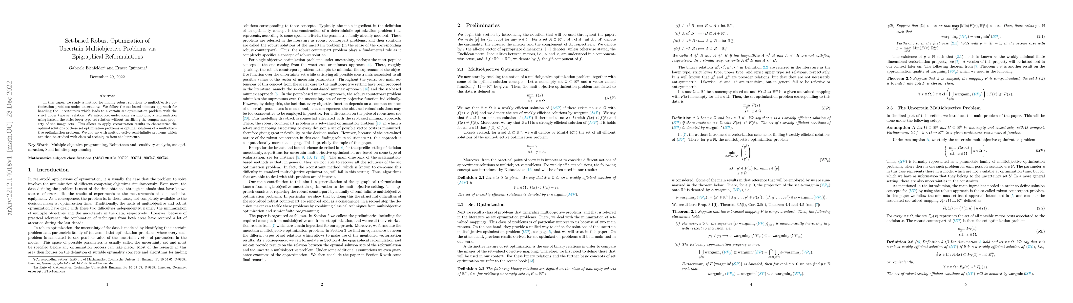 Thumbnail for Set-based Robust Optimization of Uncertain Multiobjective Problems via
  Epigraphical Reformulations