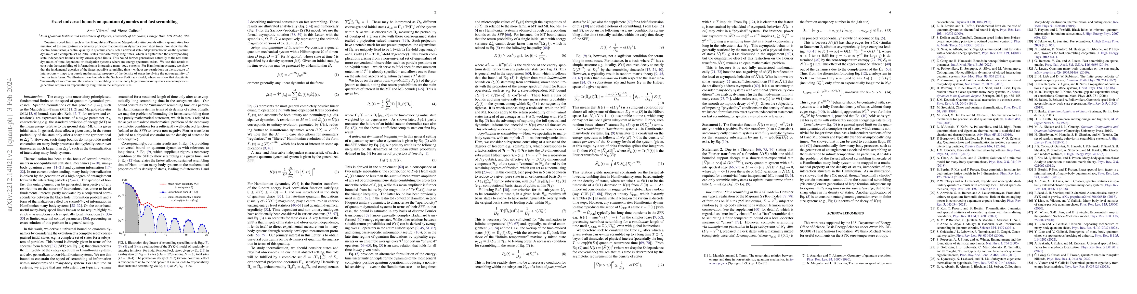 Thumbnail for Exact universal bounds on quantum dynamics and fast scrambling