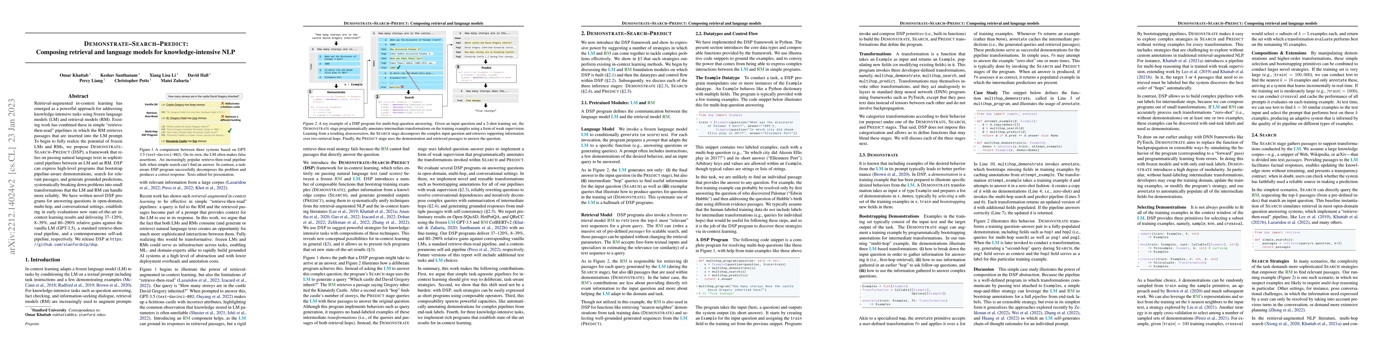Thumbnail for Demonstrate-Search-Predict: Composing retrieval and language models for
  knowledge-intensive NLP