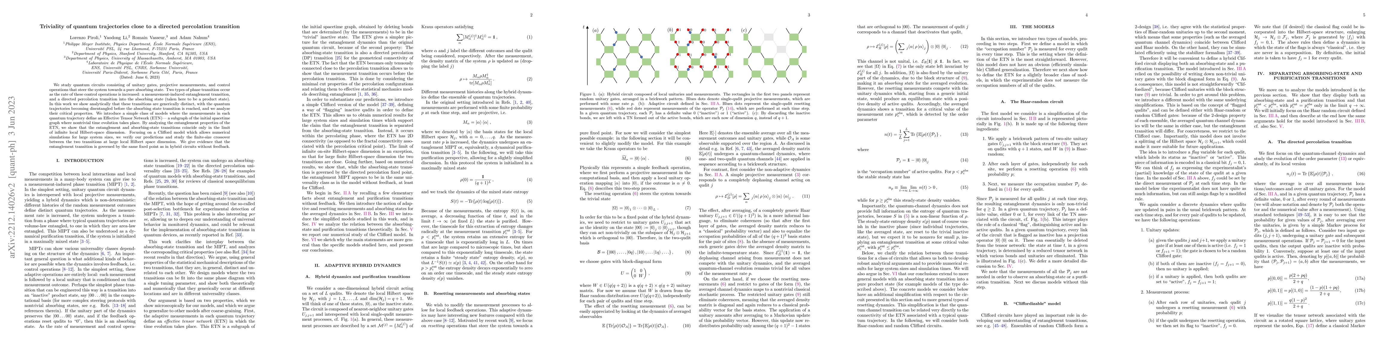 Thumbnail for Triviality of quantum trajectories close to a directed percolation
  transition