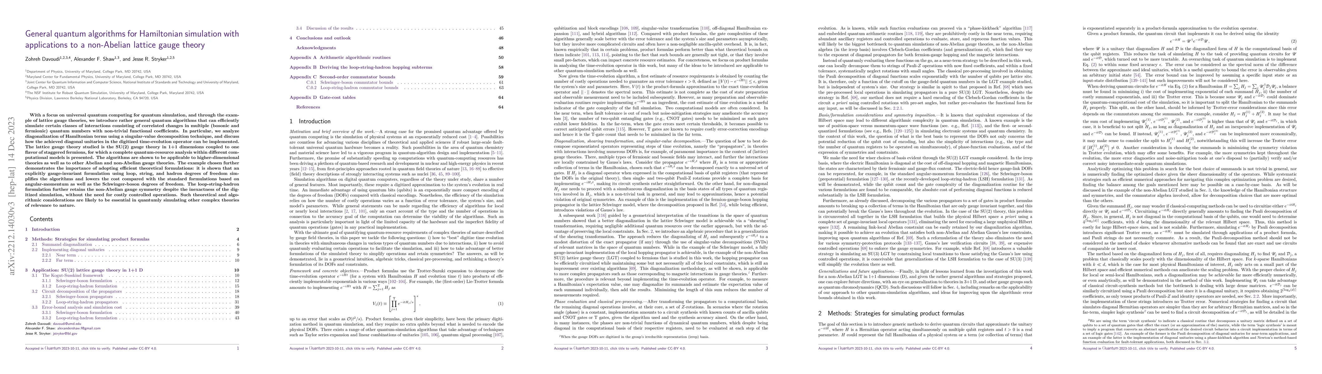 Thumbnail for General quantum algorithms for Hamiltonian simulation with applications
  to a non-Abelian lattice gauge theory