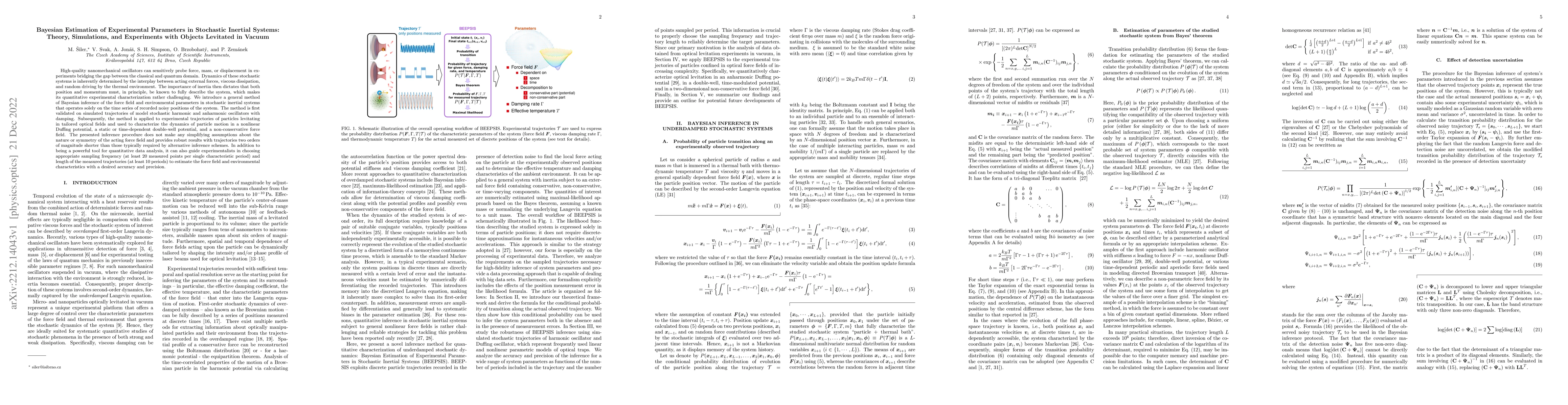 Thumbnail for Bayesian Estimation of Experimental Parameters in Stochastic Inertial
  Systems: Theory, Simulations, and Experiments with Objects Levitated in
  Vacuum