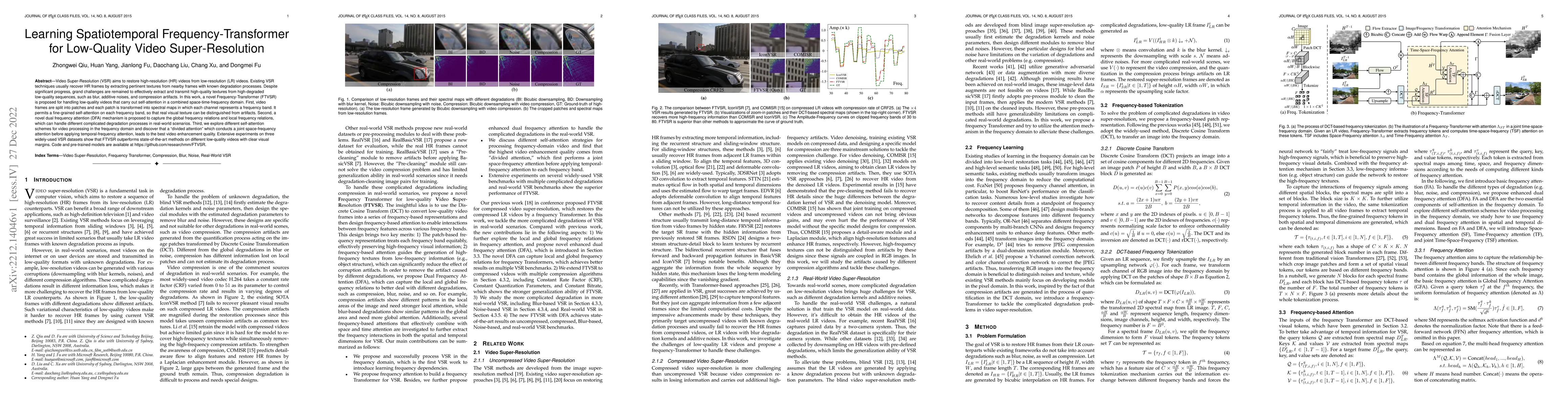 Thumbnail for Learning Spatiotemporal Frequency-Transformer for Low-Quality Video
  Super-Resolution