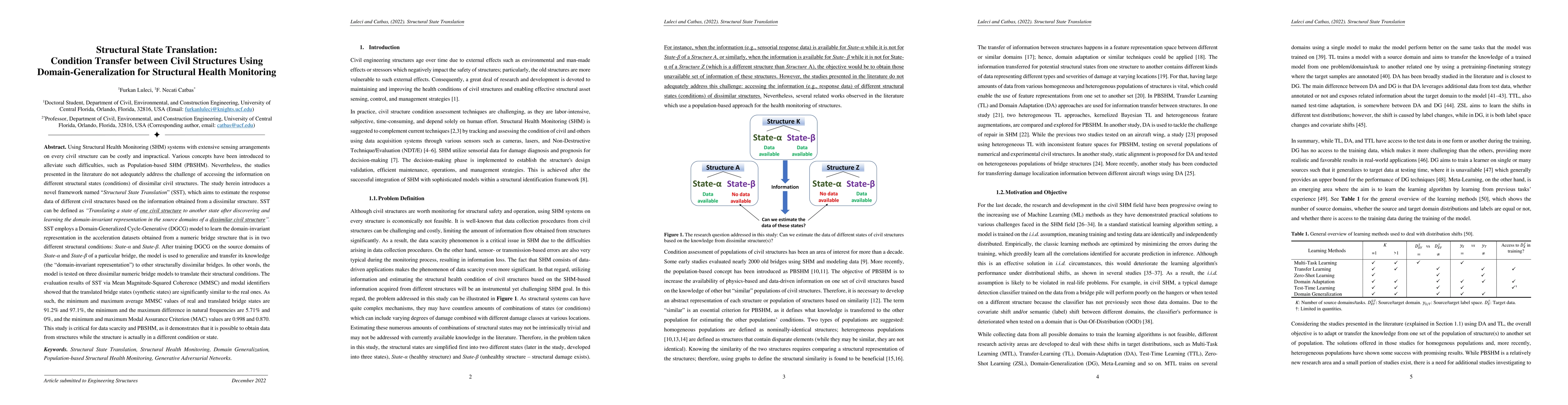 Thumbnail for Structural State Translation: Condition Transfer between Civil
  Structures Using Domain-Generalization for Structural Health Monitoring