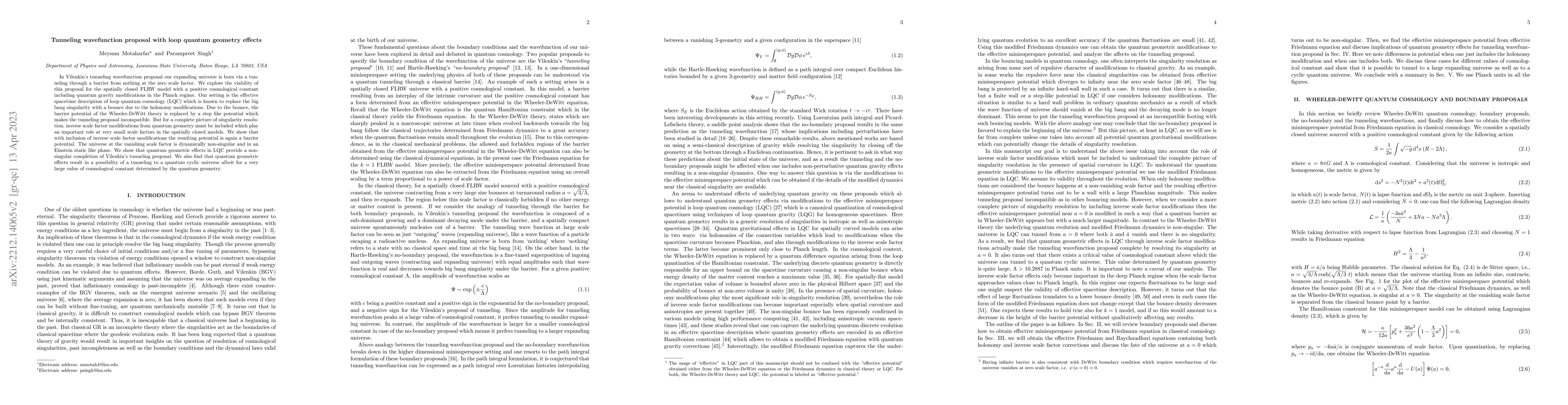 Thumbnail for Tunneling wavefunction proposal with loop quantum geometry effects