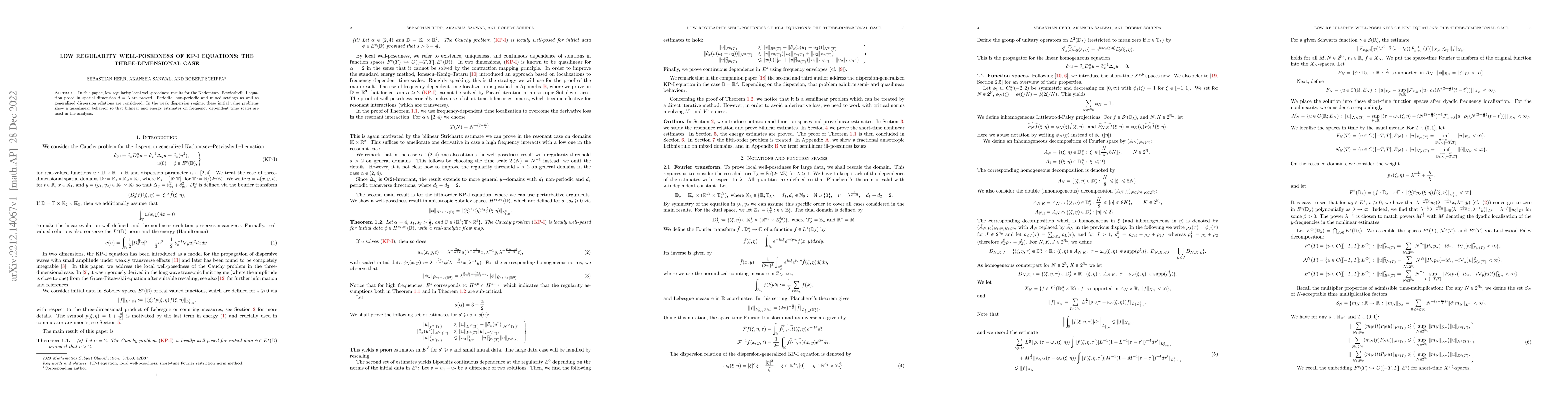 Thumbnail for Low regularity well-posedness of KP-I equations: the three-dimensional
  case