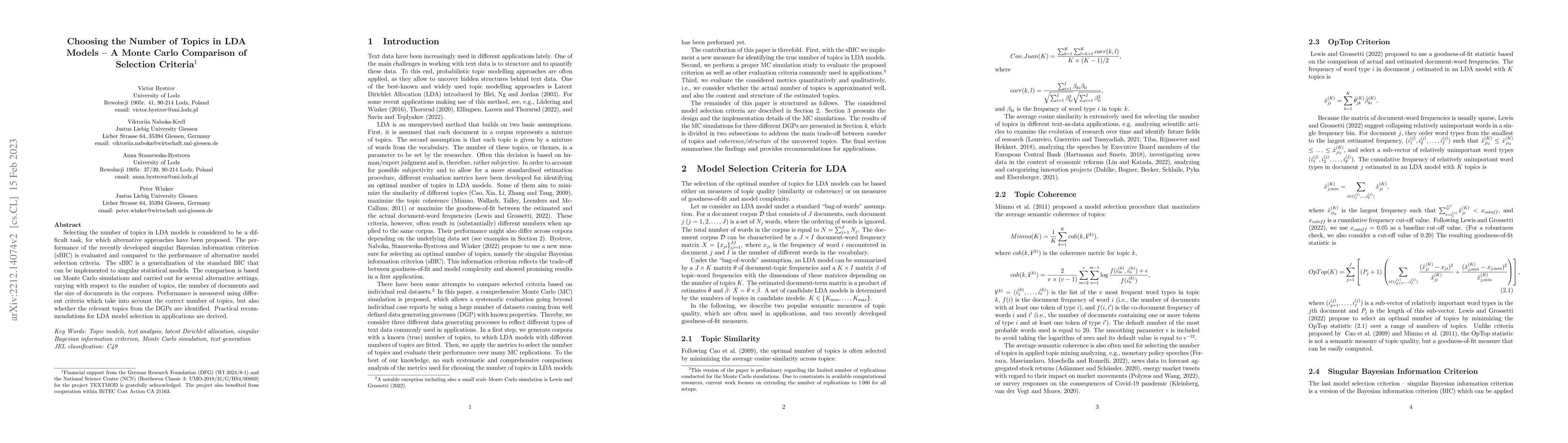 Thumbnail for Choosing the Number of Topics in LDA Models -- A Monte Carlo Comparison
  of Selection Criteria