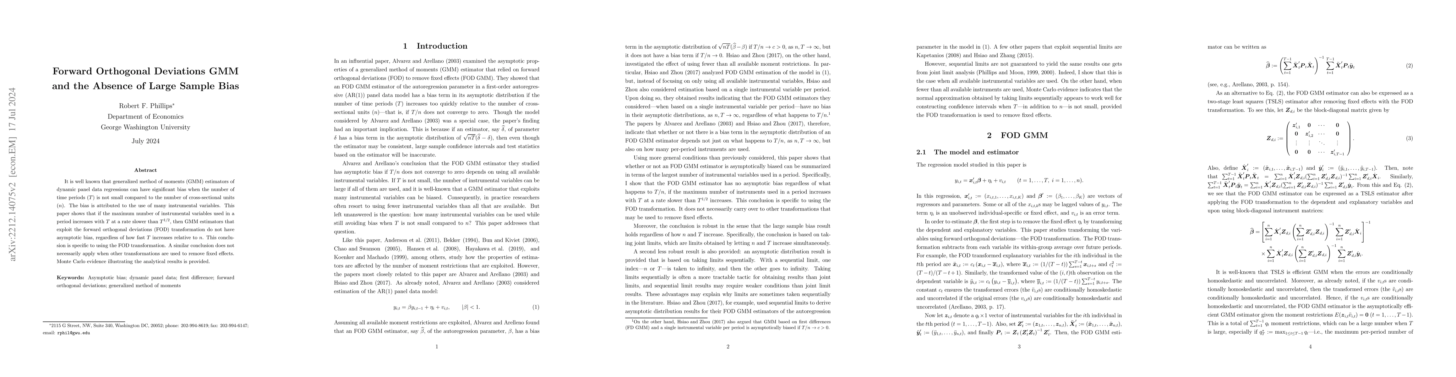 Thumbnail for Forward Orthogonal Deviations GMM and the Absence of Large Sample Bias