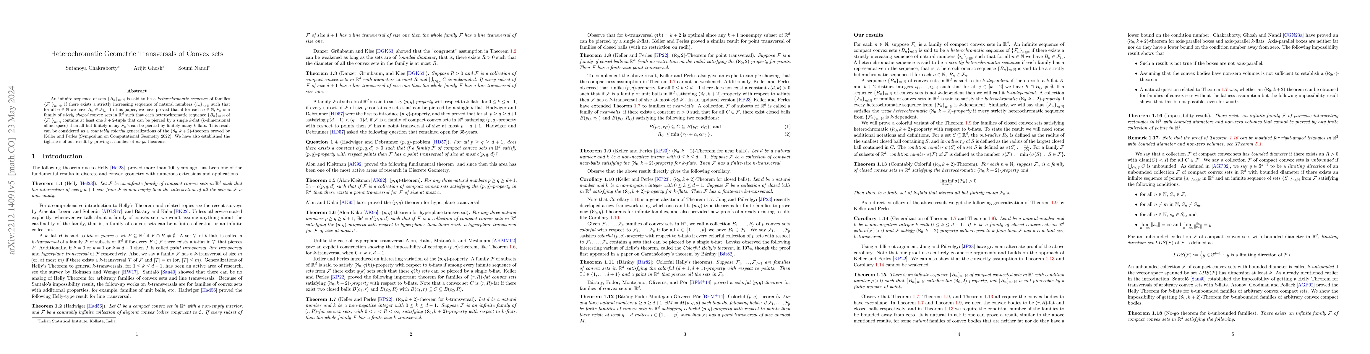 Thumbnail for Heterochromatic Geometric Transversals of Convex sets