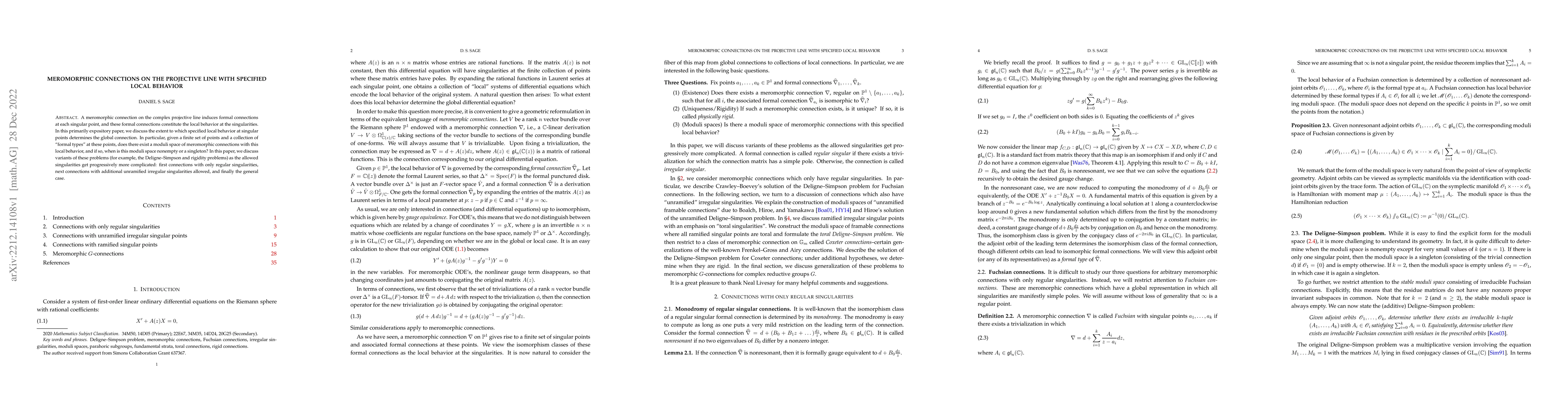 Thumbnail for Meromorphic connections on the projective line with specified local
  behavior