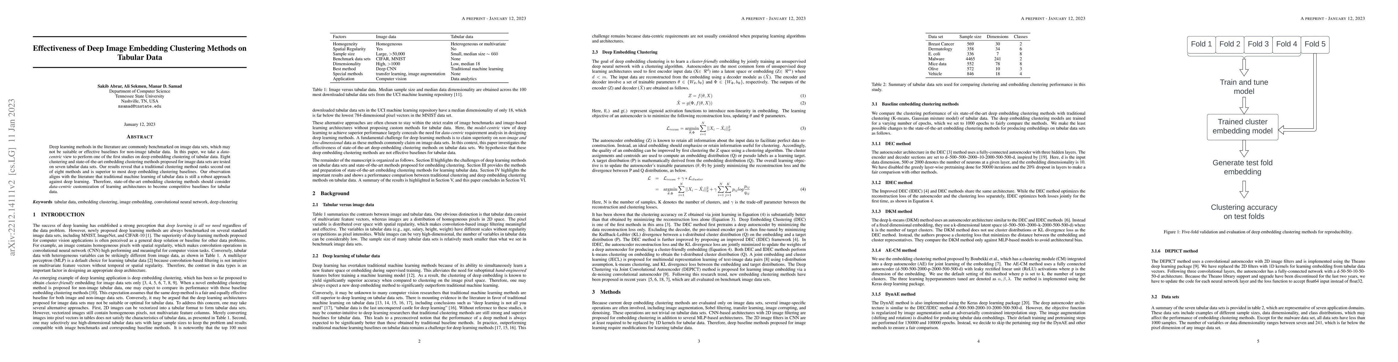 Thumbnail for Effectiveness of Deep Image Embedding Clustering Methods on Tabular Data