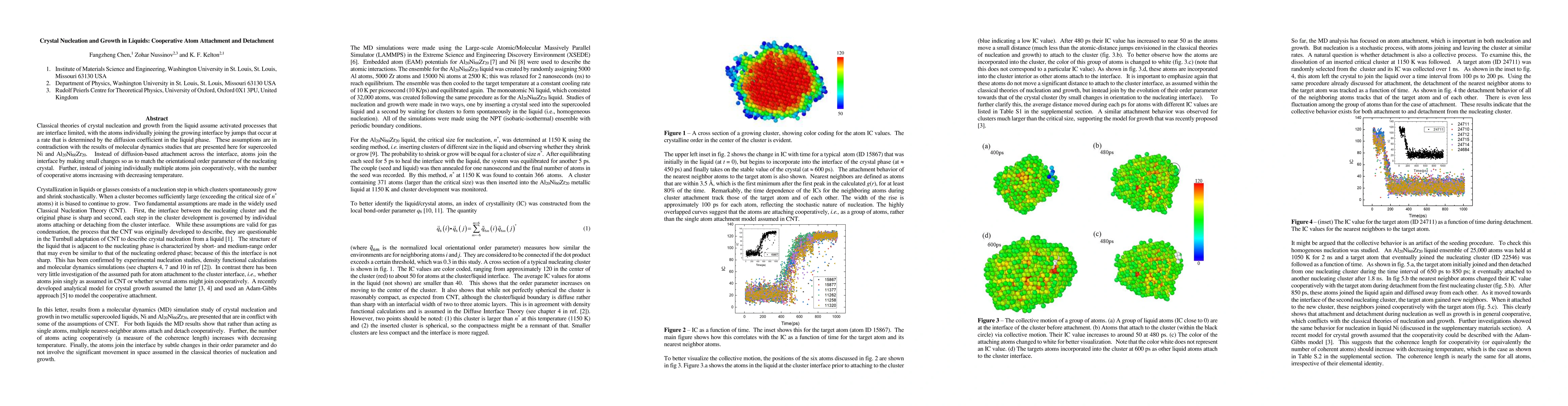 Thumbnail for Crystal Nucleation and Growth in Liquids: Cooperative Atom Attachment
  and Detachment