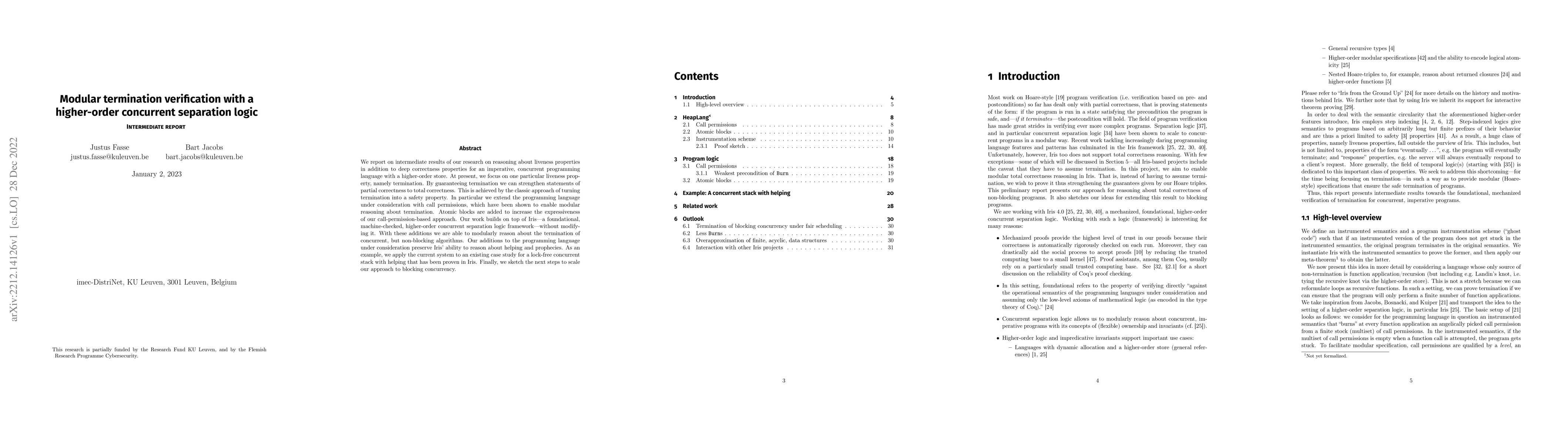 Thumbnail for Modular termination verification with a higher-order concurrent
  separation logic (Intermediate report)