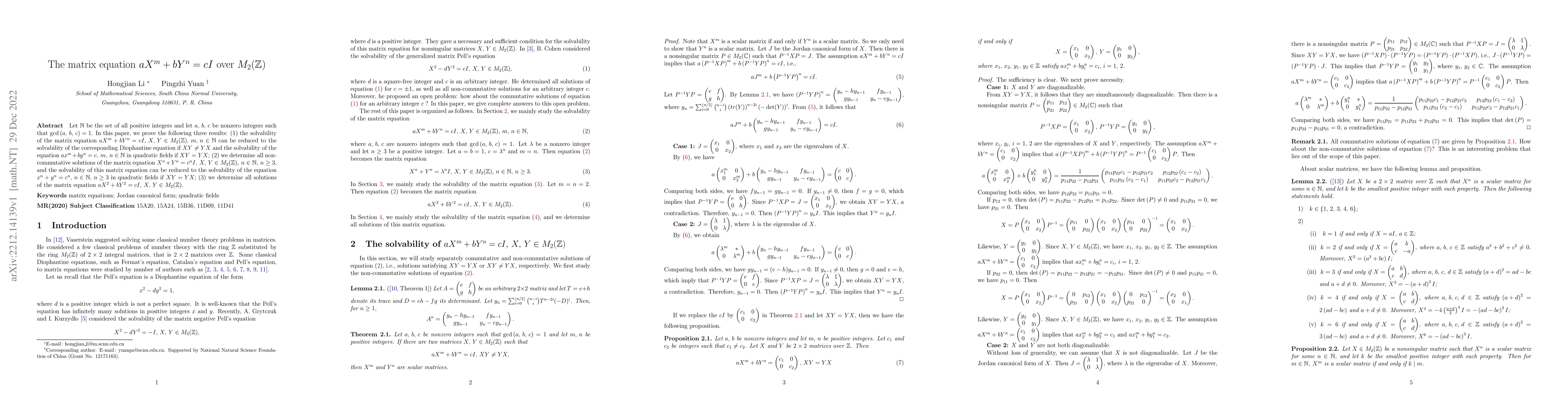 Thumbnail for The matrix equation $aX^m+bY^n=cI$ over $M_2(\mathbb{Z})$