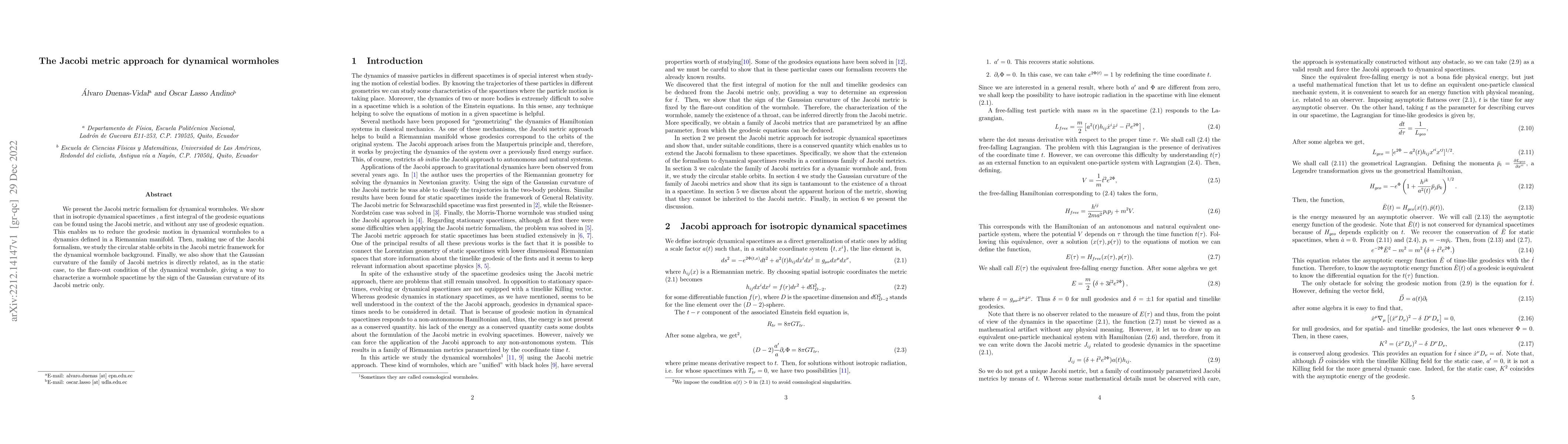 Thumbnail for The Jacobi metric approach for dynamical wormholes