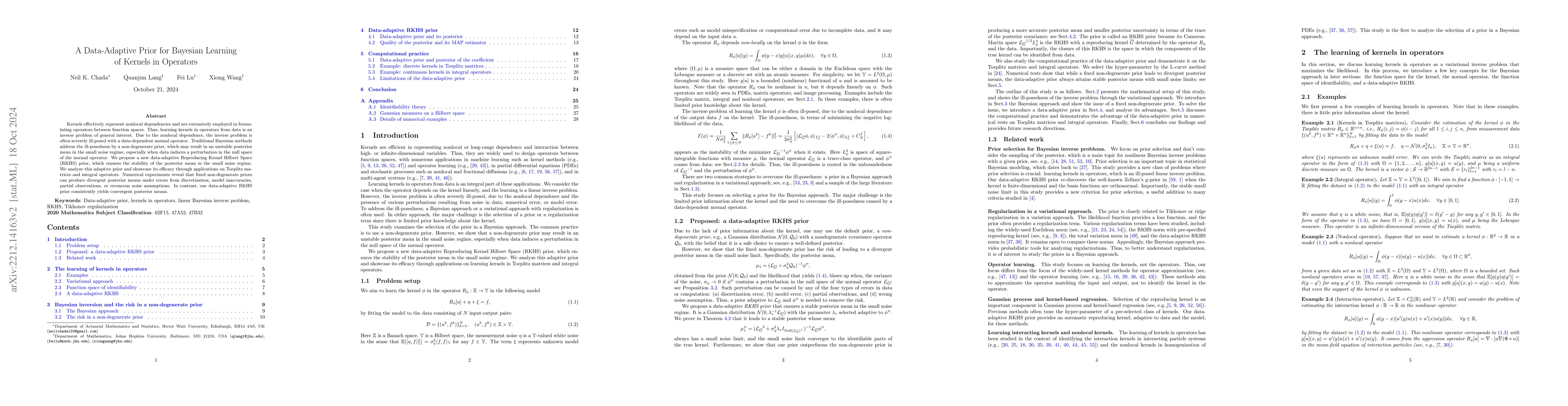 Thumbnail for A Data-Adaptive Prior for Bayesian Learning of Kernels in Operators