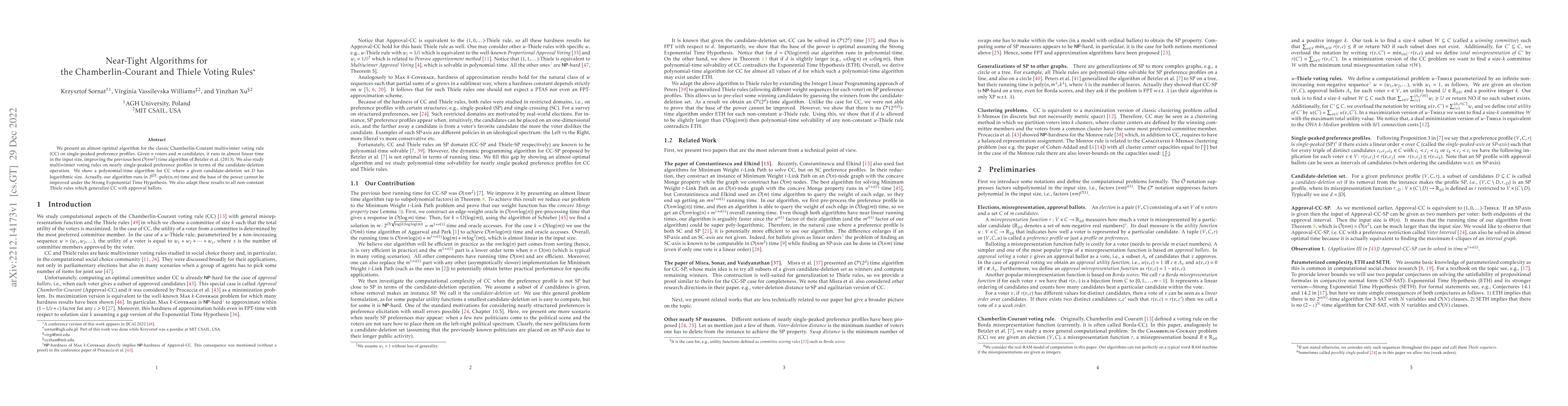 Thumbnail for Near-Tight Algorithms for the Chamberlin-Courant and Thiele Voting Rules